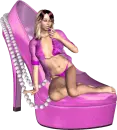 Woman sits on shoe