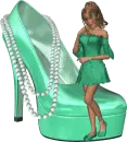 Woman sits on shoe