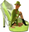 Woman sits on shoe