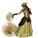 Woman stands on bottle
