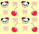 panda cherries bow background yellow