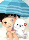 girl witha dog and umberella
