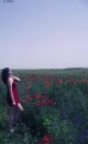 girl and red poppies