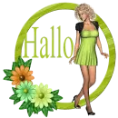 Woman stands in the flower wreath