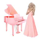 Woman stands on the piano