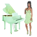 Woman stands on the piano