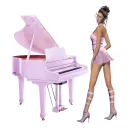 Woman stands on the piano