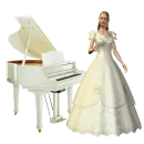 Woman stands on the piano