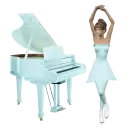 Woman stands on the piano