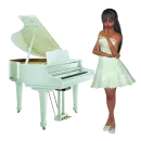 Woman stands on the piano
