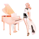 Woman stands on the piano