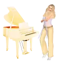 Woman stands on the piano