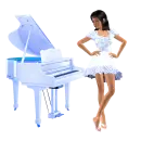 Woman stands on the piano