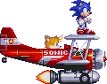 Tails driving a plane with sonic on it