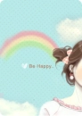 cute gril saying be happy