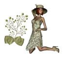 Woman kneels on flower