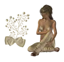 Woman is sitting on flower
