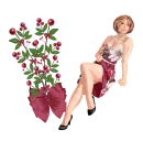 Woman is sitting on flower