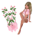 Woman is sitting on flower