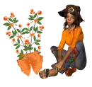 Woman is sitting on flower