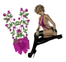 Woman is sitting on flower
