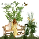 Woman is sitting on flower