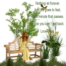 Woman is sitting on flower