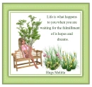 Woman is sitting on flower