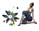 Woman is sitting on flower
