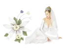 Woman is sitting on flower