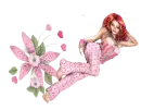 Woman is sitting on flower