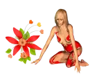 Woman kneels on flower