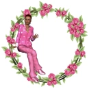 Woman sits in the flower wreath