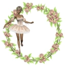 Woman stands in the flower wreath