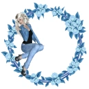 Woman sits in the flower wreath