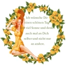Woman sits in the flower wreath