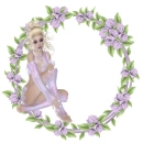 Woman sits in the flower wreath