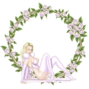 Woman sits in the flower wreath