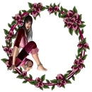 Woman sits in the flower wreath