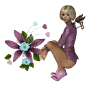 Woman kneels on flower