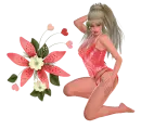 Woman kneels on flower