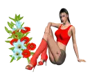 Woman is sitting on flower