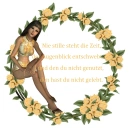 Woman sits in the flower wreath