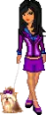 doll walking dog in purple outfit