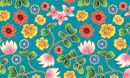 Background- Teal and Colorful Flowers