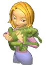 woman holding iguana