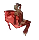 Woman sits on shoe
