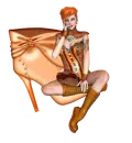 Woman sits on shoe