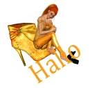 Woman sits on shoe