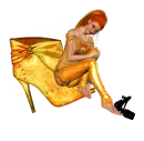Woman sits on shoe